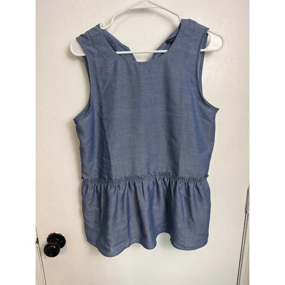 Ann Taylor New Petite Chambray Tie Back Peplum Shell Size Small #0863 - Picture 5 of 11
